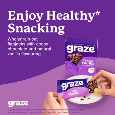 Graze Cocoa Vanilla Oat Boost Flapjack Snack Bars 4x30g