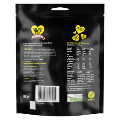 Marmite oven baked cashews 90g, imported from the UK