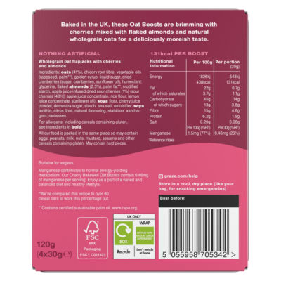 Graze Cherry Bakewell fibre oat boosts 120g, UK version