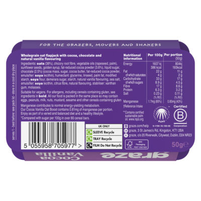 Graze Cocoa Vanilla Oat Boosts flapjack fingers 50g (British brand)