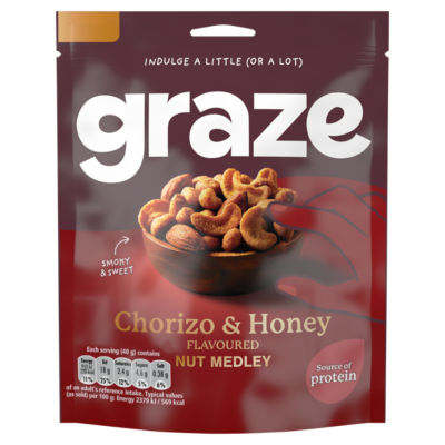 Graze nut medley chorizo honey 120g, imported from the UK