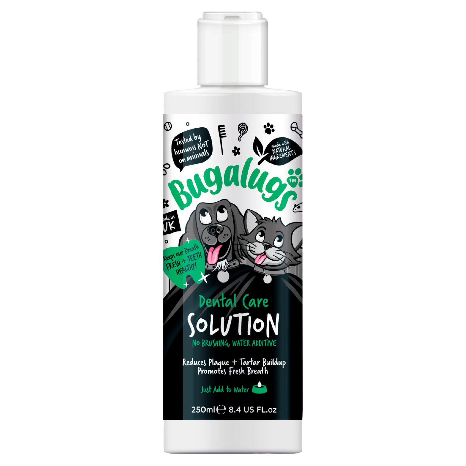 Bugalugs dental care solution water additive 250ml, imported from the UK