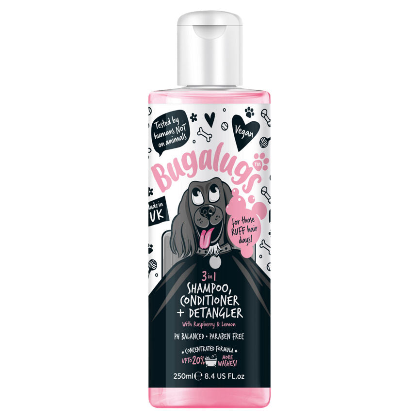 Bugalugs 3 in 1 Shampoo, Conditioner + Detangler with Raspberry & Lemon 250ml