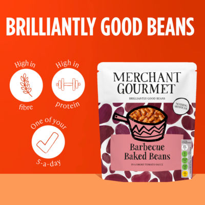 Merchant Gourmet barbecue baked beans 200g tin, imported from the UK