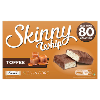 ASDA Skinny Whip Toffee Flavour Chocolate Coated Snack Bars 5 x 20g- Buy online at McGrocer