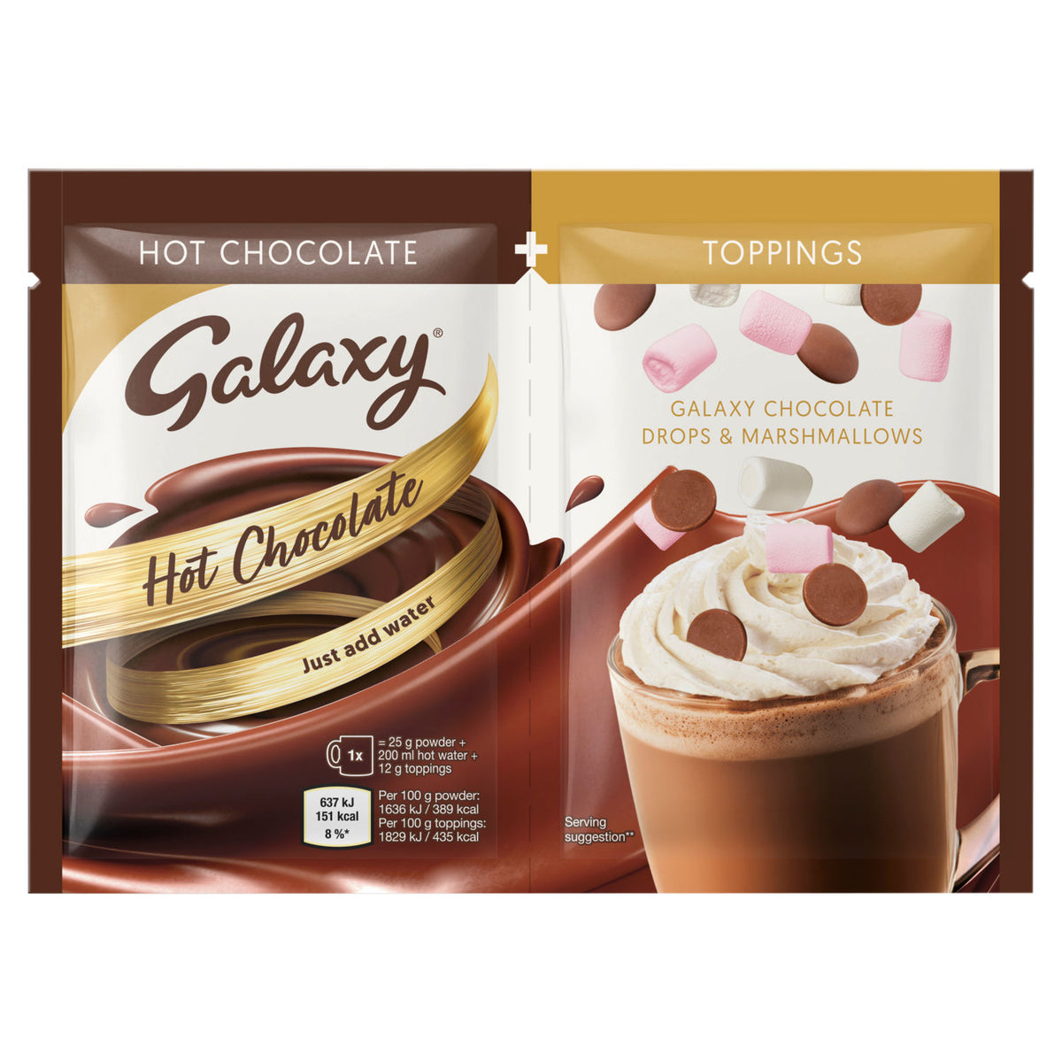 Galaxy hot chocolate with chocolate drops and marshmallows 37g (British brand)