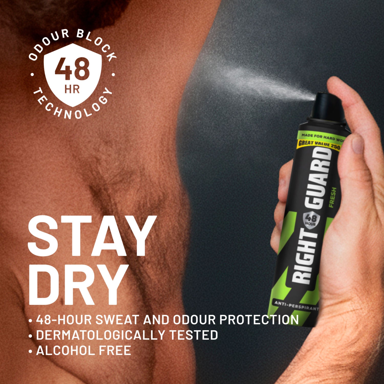 Right Guard Fresh antiperspirant deodorant spray 250ml, imported from the UK