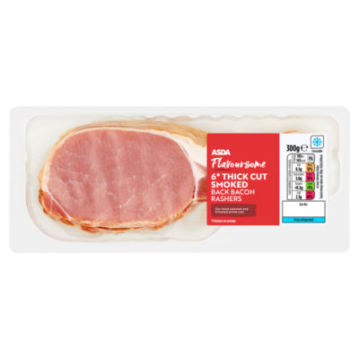 ASDA Geschmackvoller, dick geschnittener, geräucherter Rückenspeck 300 g - Britisches Produkt