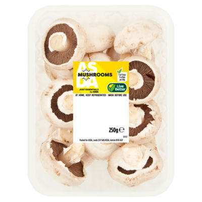 Just Essentials fresh mushrooms 250g, imported from the UK