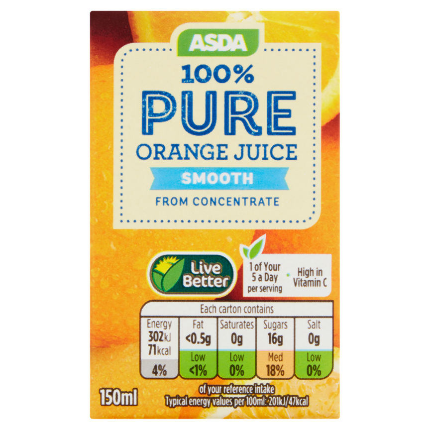 ASDA 100% Pure Orange Juice Smooth From Concentrate Cartons GOODS ASDA   