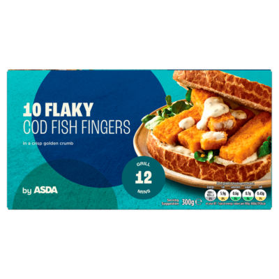 ASDA flaky cod fish fingers breaded frozen - British product