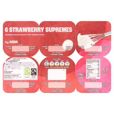 ASDA Strawberry Supremes Strawberry Flavoured Dessert 6 x 85g