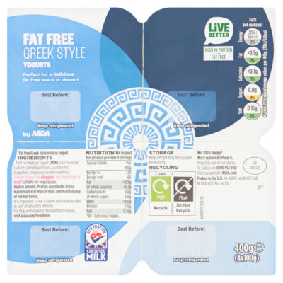 ASDA Fat Free Greek Style Yoghurt 400g - British product