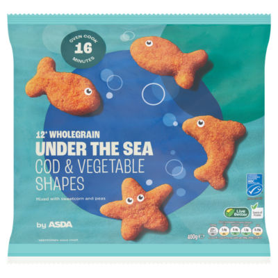 ASDA 12 Wholegrain Under The Sea Cod  Vegetable Shapes 400g