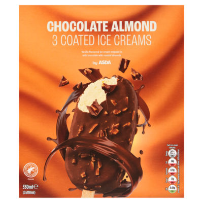 ASDA Chocolate Almond Ice Cream Vanilla 3x110ml - British product
