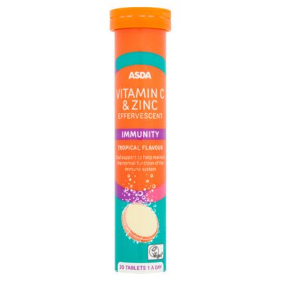 ASDA Vitamin C Zinc effervescent tablets 20 tropical, imported from the UK