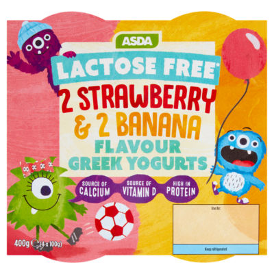 ASDA Strawberry and Banana Greek Yoghurt 4 x 100g - British product