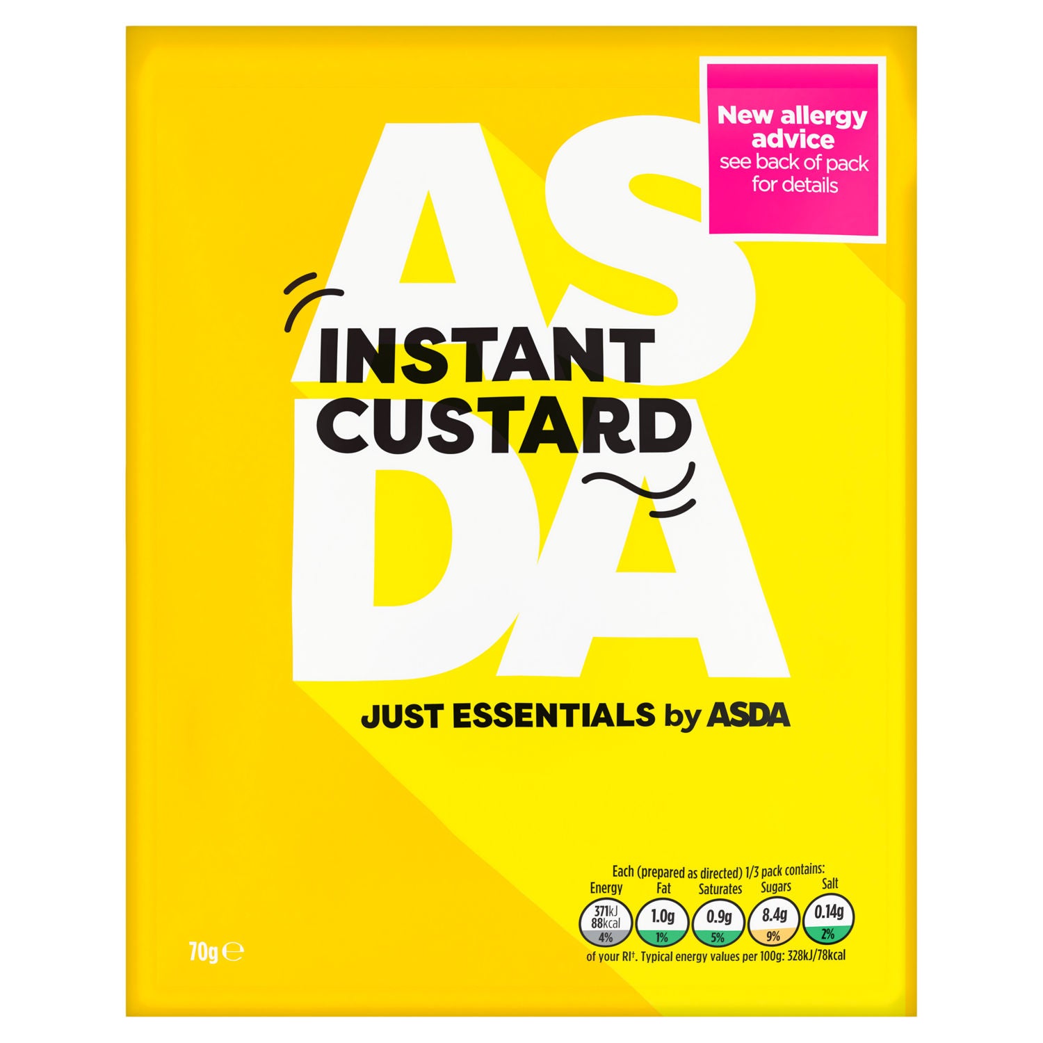 ASDA Just Essentials instant custard mix 70g, imported from the UK