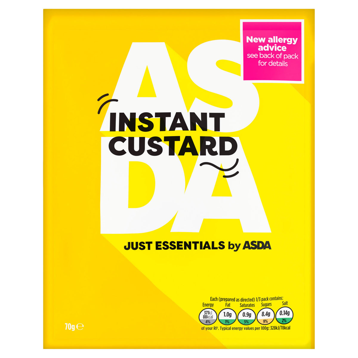 ASDA Just Essentials instant custard mix 70g, imported from the UK