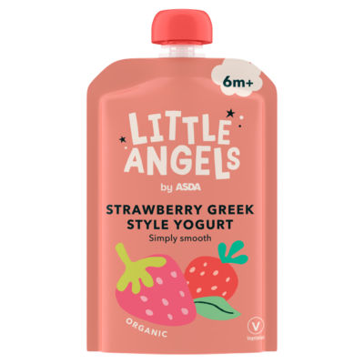 Little Angels by Asda Bio Griechischer Joghurt mit Erdbeere 6+ Monate Babynahrung Beutel 90g