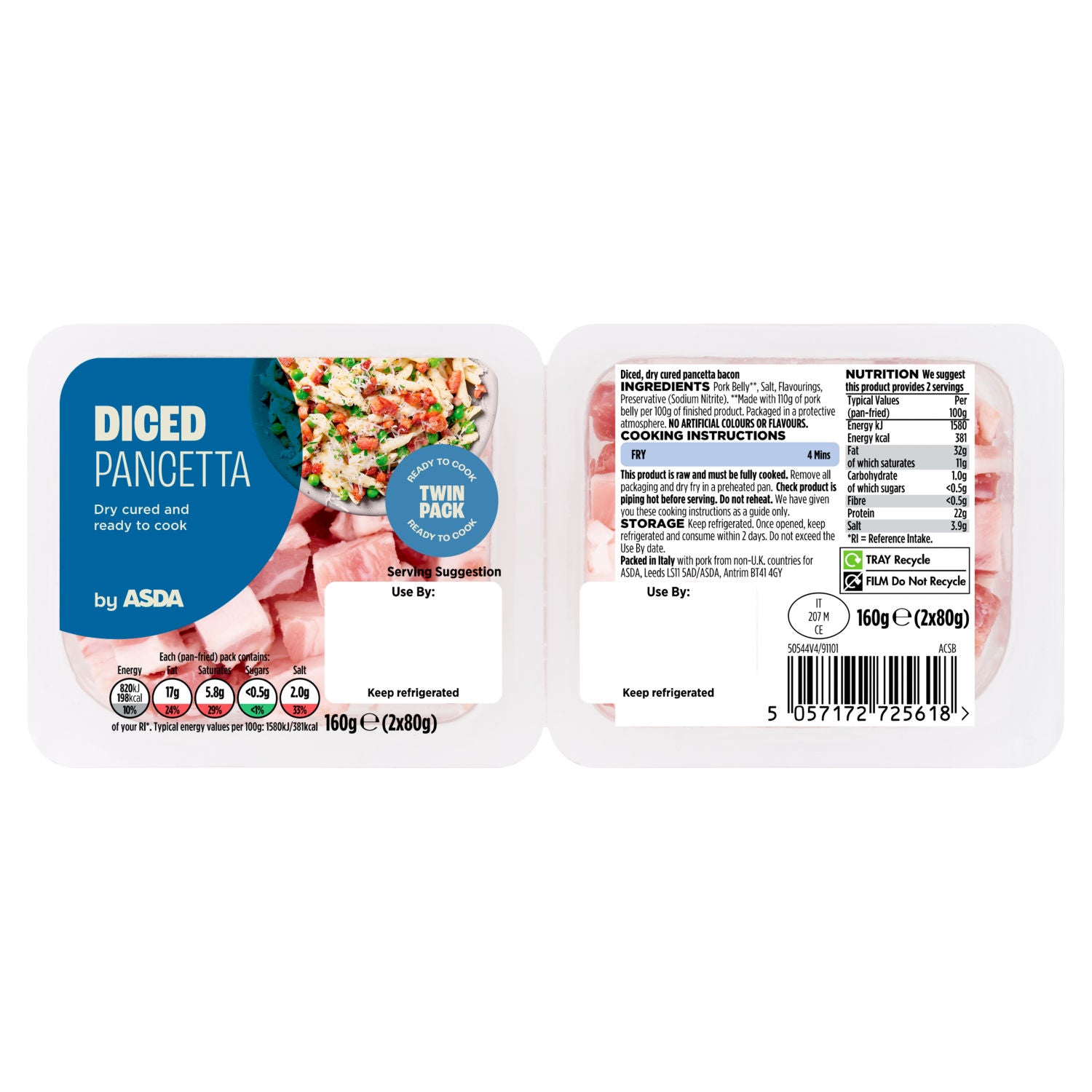 ASDA Diced Pancetta Twin Pack 160g, UK version