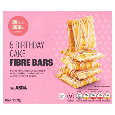 ASDA ASDA Birthday Cake Fibre Bars Vanilla Flavour 5 Pack Cereal Bar- Buy online at McGrocer