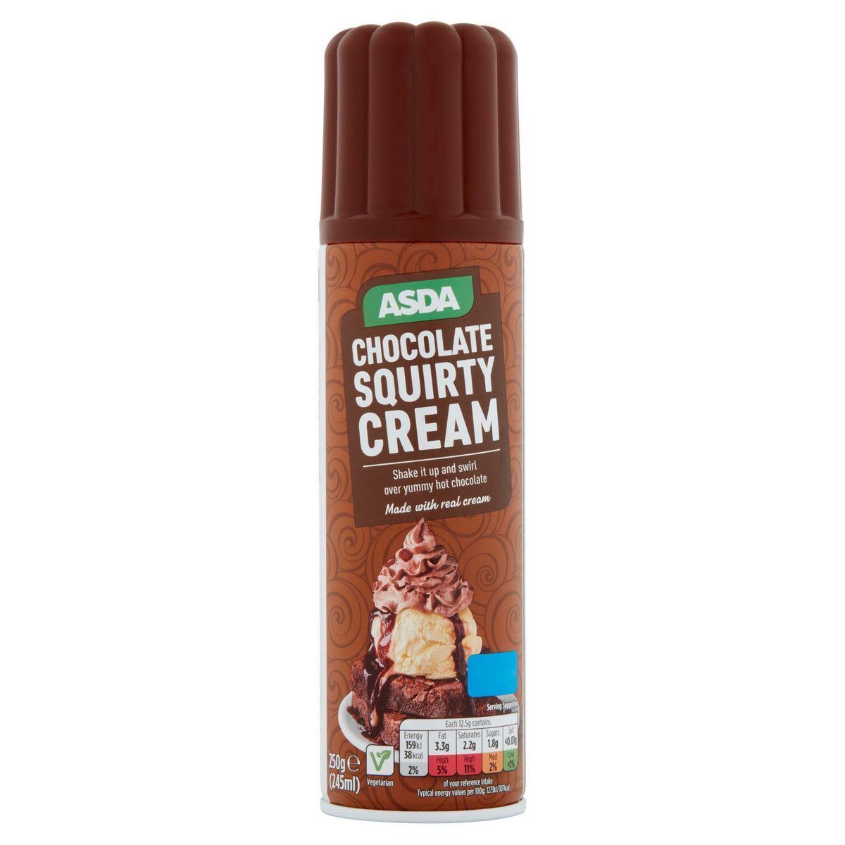 ASDA chocolate squirty cream 250g, imported from the UK