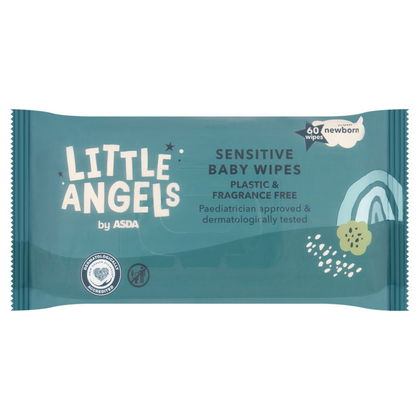 LITTLE ANGELS by ASDA 60 Newborn Sensitive Baby Wipes Plastic & Fragrance Free