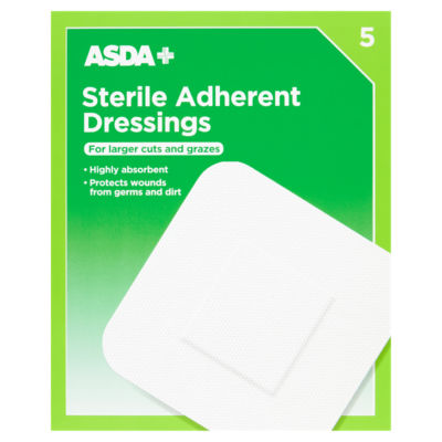 ASDA ASDA Sterile Adhesive Dressings for Large Wounds 5 Pack 100mm x 100mm- Buy online at McGrocer