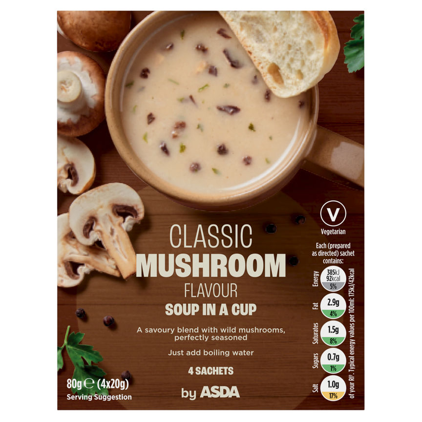 ASDA Classic Mushroom Flavour Soup in a Cup 4 x 20g (80g) GOODS ASDA   