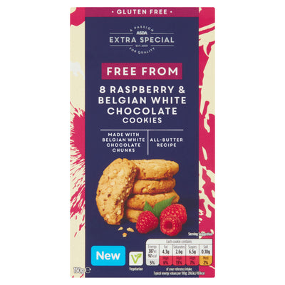 ASDA ASDA Extra Special Free From Raspberry & Belgian White Chocolate Cookies 150g- Buy online at McGrocer