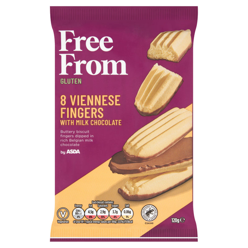 ASDA Free From Viennese fingers milk chocolate 120g, imported from the UK