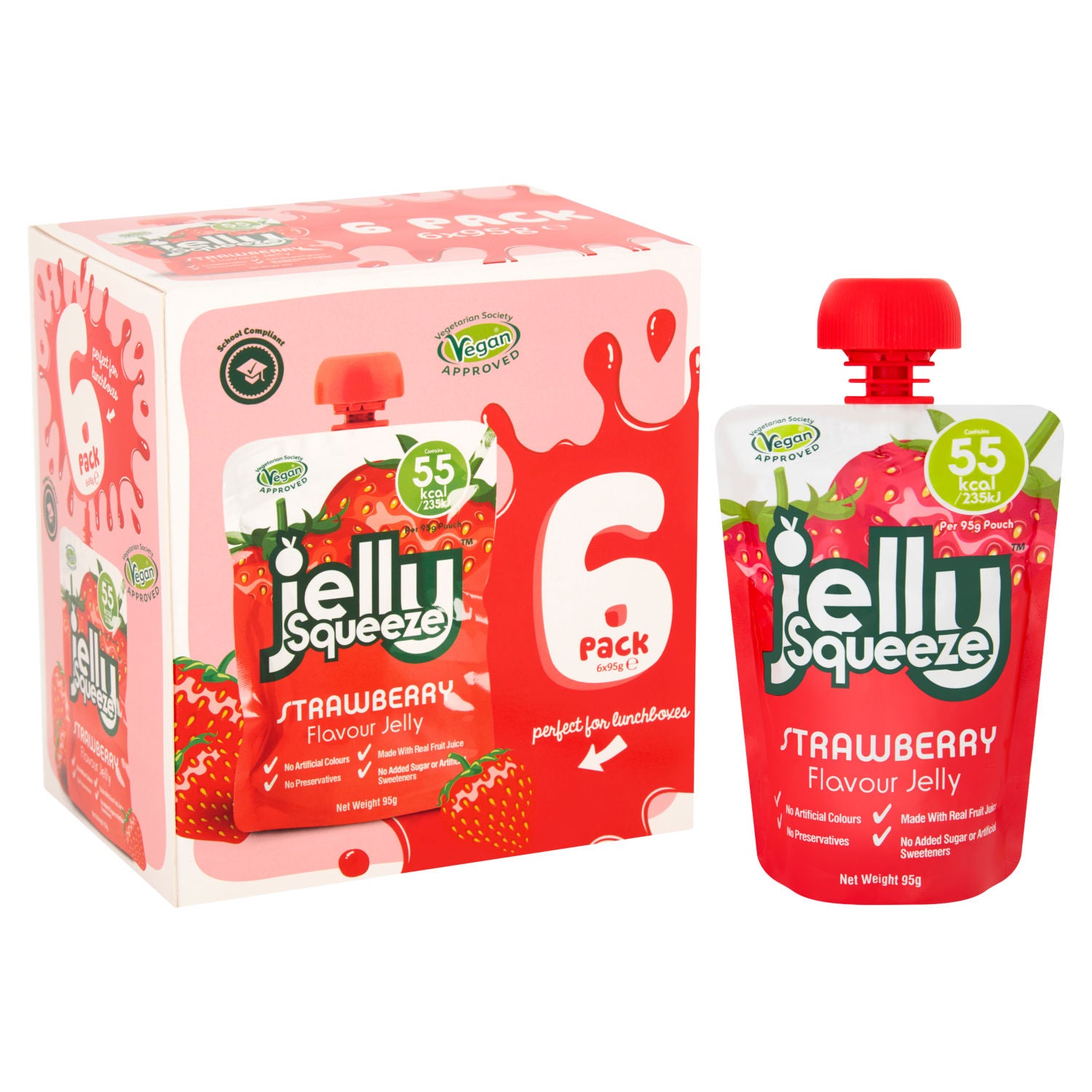 Fruitypot jelly squeeze strawberry flavour 6 x 95g, UK version