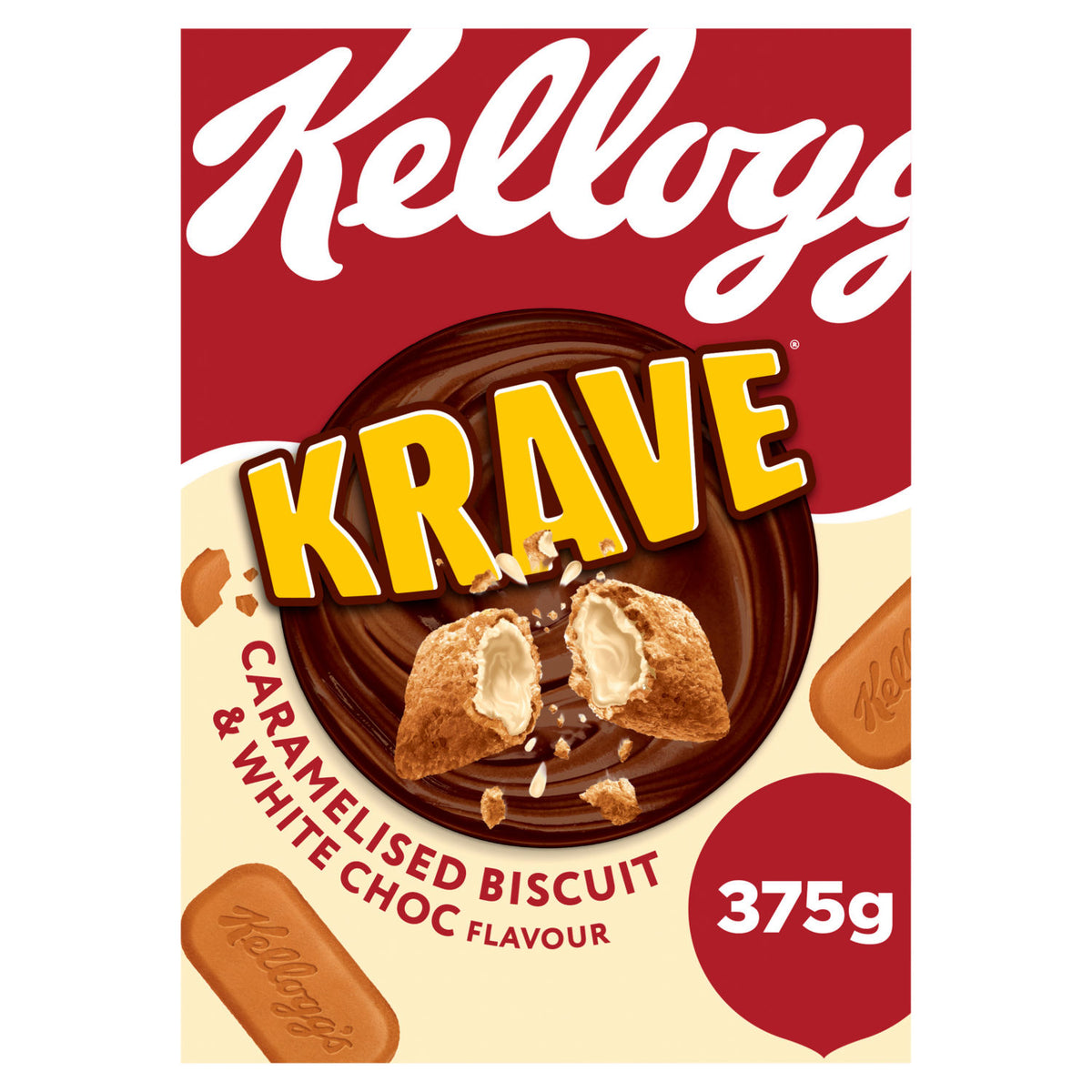 Kellogg's Krave Caramelised Biscuit breakfast cereal 375g (British brand)