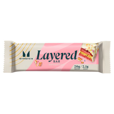 MyProtein Layered Bar Vanilla Birthday Cake 60g, imported from the UK