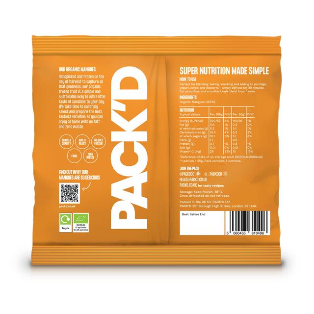 PACK'D Organic & Sweet Chopped Mango   300g