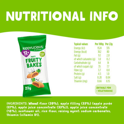 Kiddylicious apple fruity bakes baby snack bars 6 x 22g, UK version