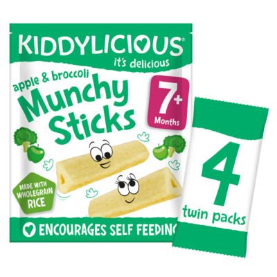 Kiddylicious apple broccoli munchy sticks baby snacks 4x4g, UK version