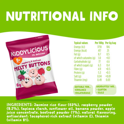 Kiddylicious raspberry and beetroot melty buttons 6g, UK version