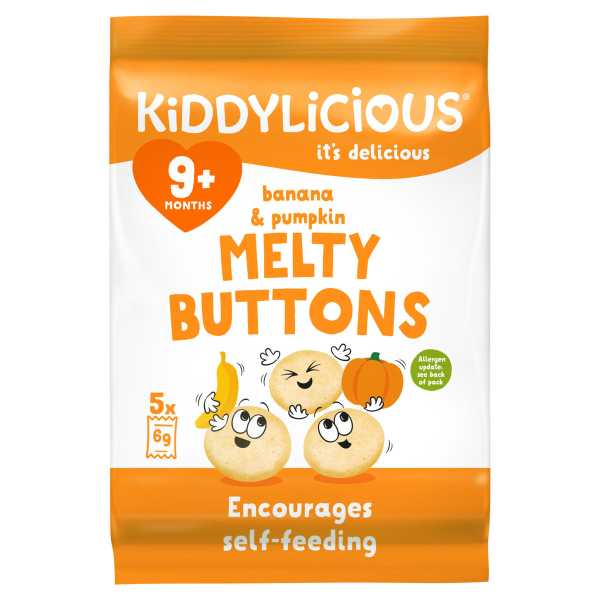 Kiddylicious Banana & Pumpkin Melty Buttons 9+ Months 5 x 6g (30g)