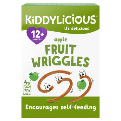 Kiddylicious Apple Fruit Wriggles 12+ Months Baby Snack 4 x 12g (48g)