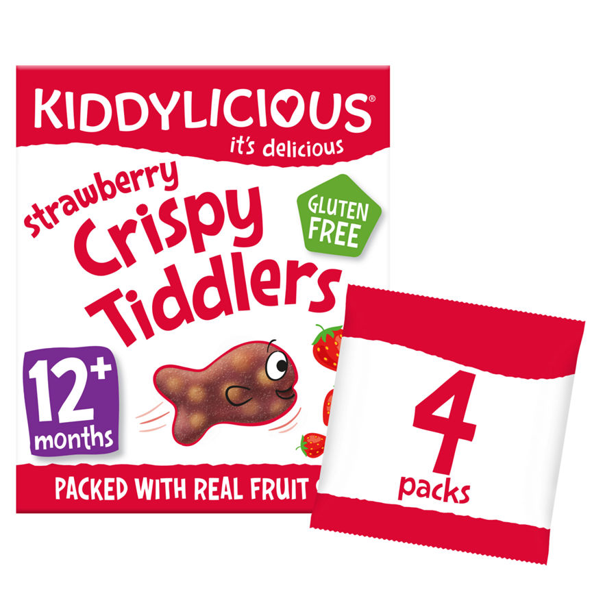 Kiddylicious Strawberry Crispy Tiddlers 12 Months+ 4 x 12g (48g) GOODS ASDA   