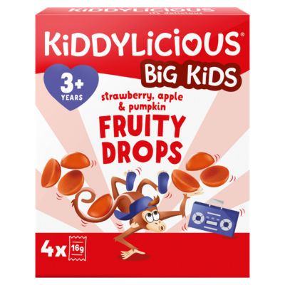 Kiddylicious Strawberry Apple Pumpkin Fruity Drops 4x16g, UK version