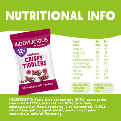 Kiddylicious Raspberry Crispie Tiddlers 12+ Months