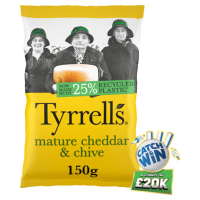 Tyrrells Mature Cheddar & Chive crisps 150g (British brand)