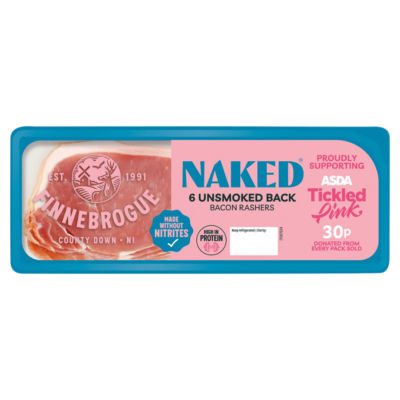 Pack of Finnebrogue Naked unsmoked back bacon rashers 200g - British product