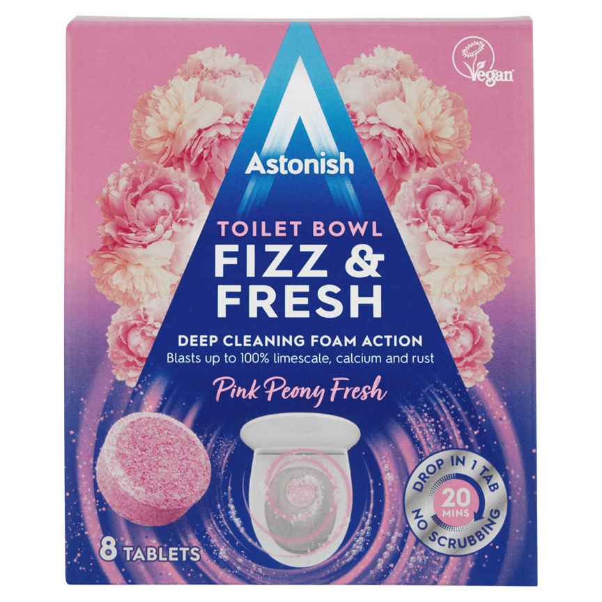 Astonish Toilet Bowl Fizz & Fresh Pink Peony Fresh Tablets 8x GOODS ASDA   