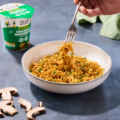 The Gym Kitchen chicken mushroom noodles 64g, imported from the UK