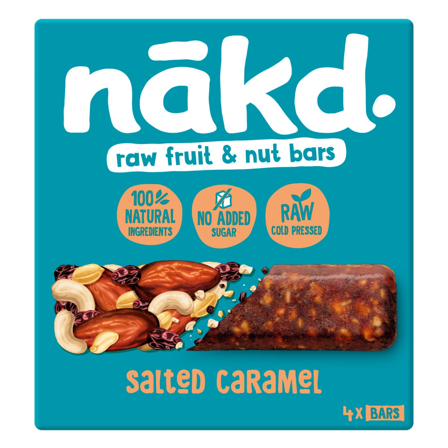 Nakd salted caramel fruit and nut bars 3 x 35g, imported from the UK