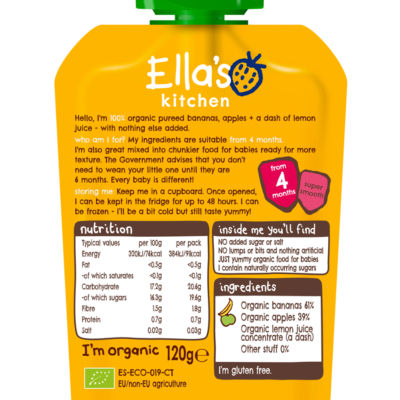 Ella's Kitchen Bio-Bananen und Äpfel Babynahrung 4+ Monate 120g